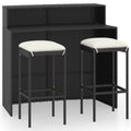 Dcenta 3 Piece Garden Bar Set Table with Storage Shelf and 2 Cushioned Stool Chairs  Dining Set Black Poly Rattan for Bistro, Pub, Backyard, Terrace, Patio