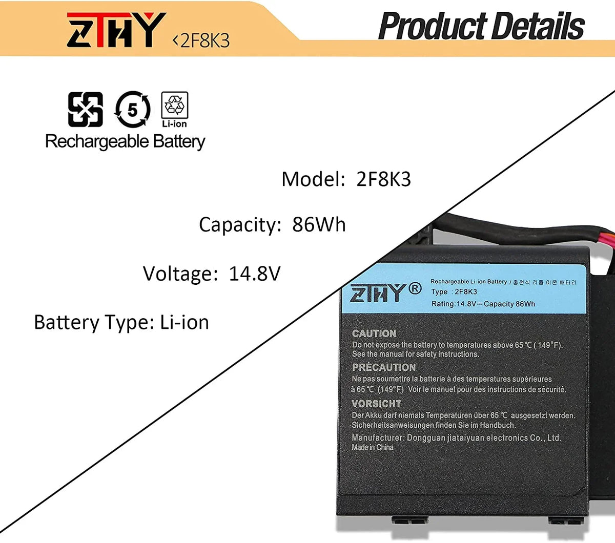 ZTHY 2F8K3 y Replacement for Dell Alienware 17 R1 17X M17X-R5 Alienware 18 R1 18X M18X-R3 Series Gaming Laptop