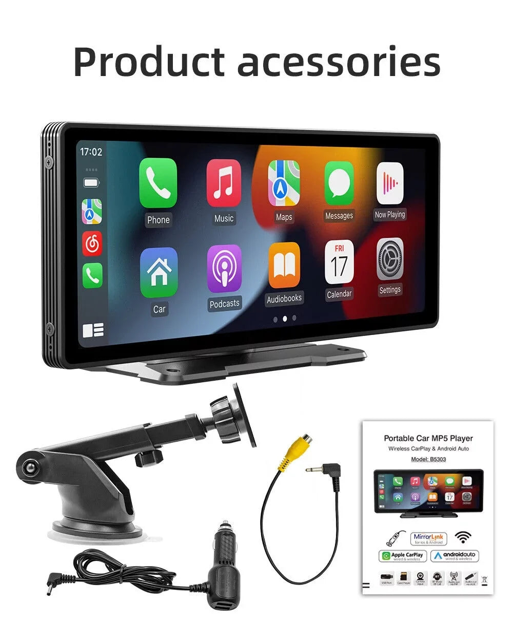 Portable Car Stereo Wireless Apple CarPlay & Android Auto, Car Radio 10.26" Touchscreen, Bluetooth5.0, Mirror Link, Maps Navigation, Voice Control,AUX Cable Vehicles