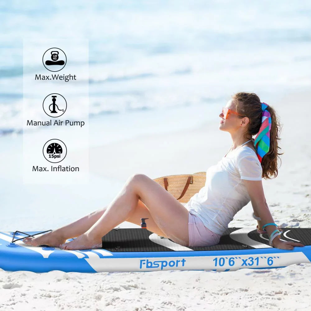 FBSPORT 11 Ft SUP Thickening Inflatable Stand Up Paddle Board w/Complete Accessories & Carry Bag, Surf Control, Non-Slip Deck, Standing Boat Surfboard