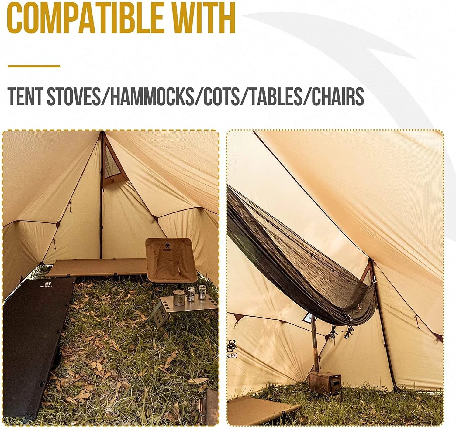YUNWEN ROCDOMUS Hammock Hot Tent with Stove Jack, Versatile Lightweight Waterproof Camping Tarp with Zippered Tent Bag, PU3000mm 4 Season Tent for Stove