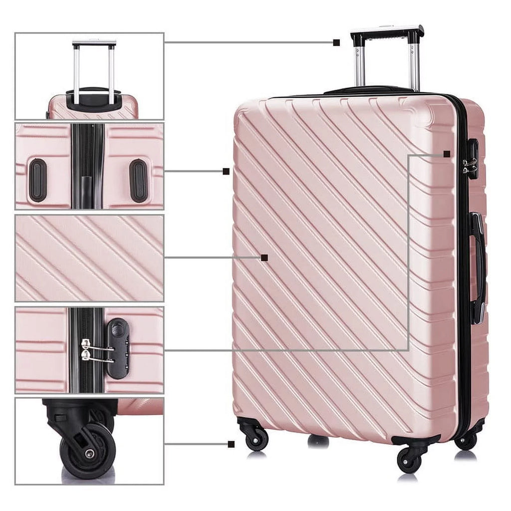 4 Piece Hardshell Luggage Sets,Travel Suitcase,Carry On Luggage with Spinner Wheels Free Cover&Hanger Inside rose gold