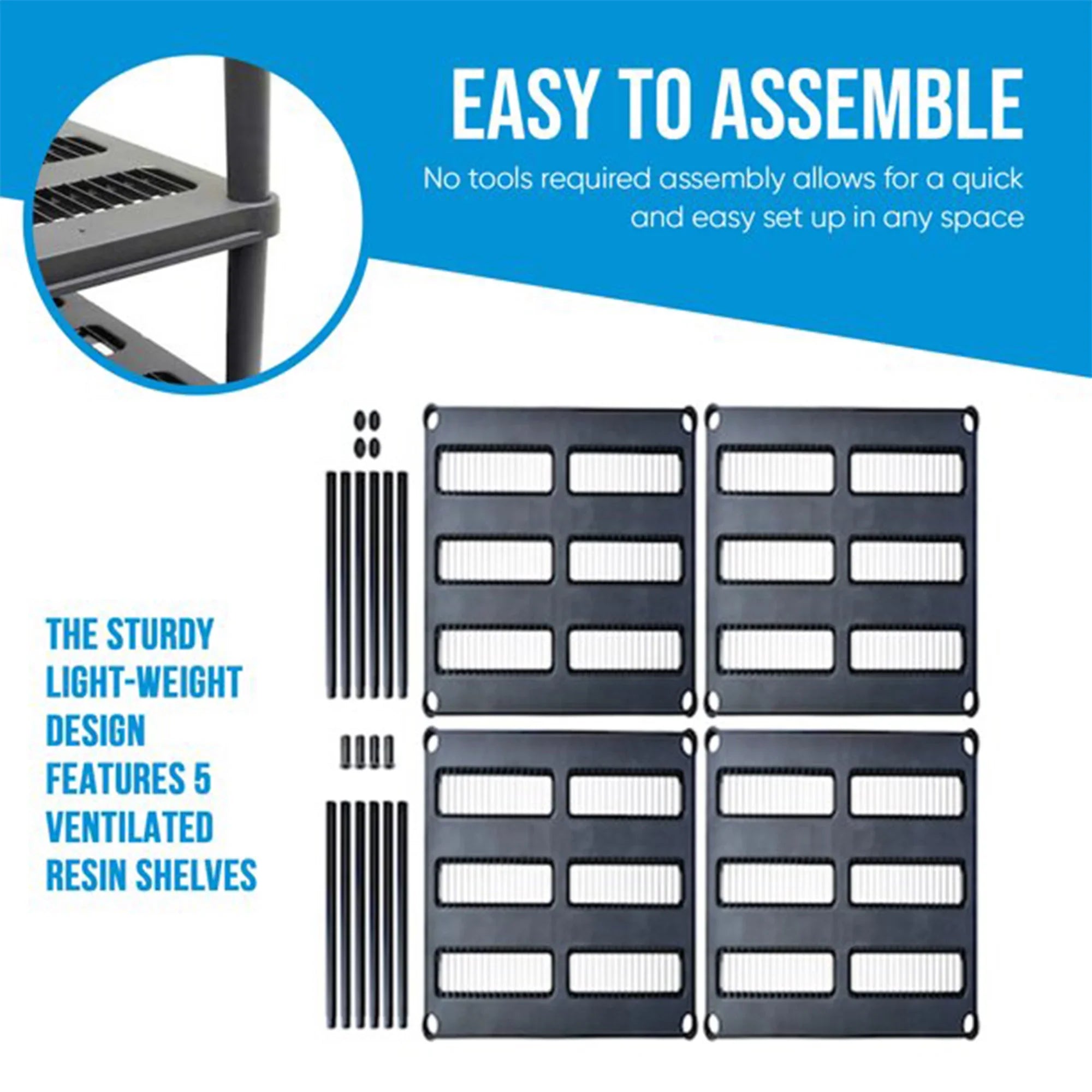 Juggernaut Storage 72 Inch 5 Shelf Plastic Utility Shelving Storage Unit