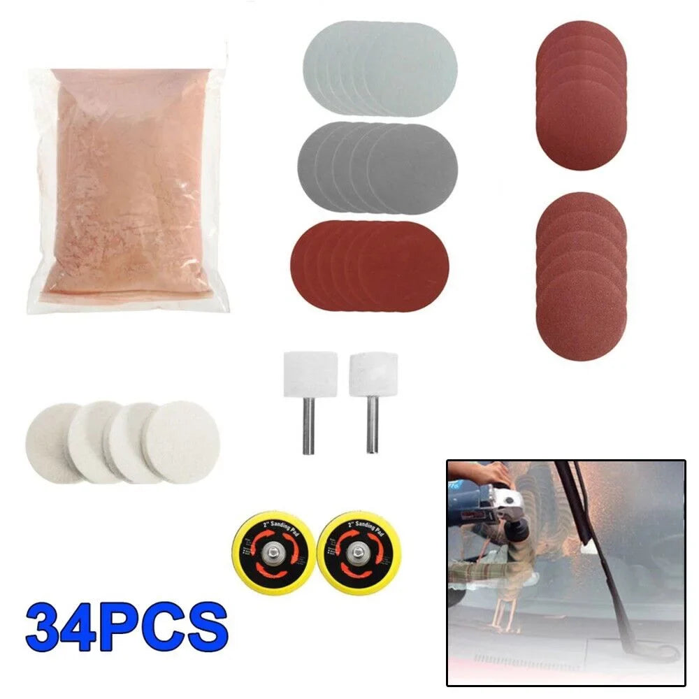 New Deep Scratch Remover,Glass Polishing Kit 8OZ Cerium Oxide & 2 Wheel Pad U