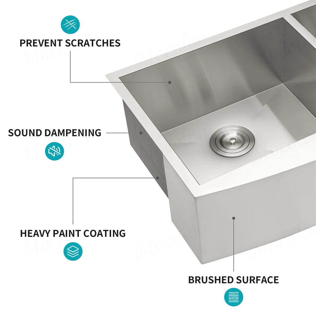 33 Inch Double Farmhouse Sink - Mocoloo Apron Front Kitchen Farm Sink 18 Gauge Stainless Steel Farmhouse Sink 33x20x9 Inch Double Bowl 60/40 Kitchen Sink