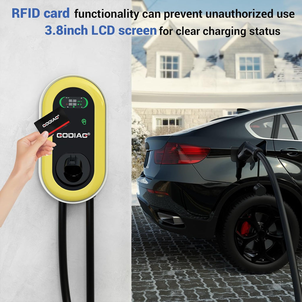 GODIAG Hardwired Level 2 EV Charger, 40Amp/9.6kw 240V Wall-Mount Indoor Outdoor Electric Car Fast Home Charging Station with 25ft Cable