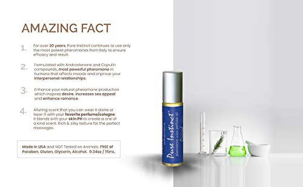 Pure Instinct Roll-On - The Original Pheromone Infused Essential Oil Perfume Cologne - Unisex For Men and Women - TSA Ready