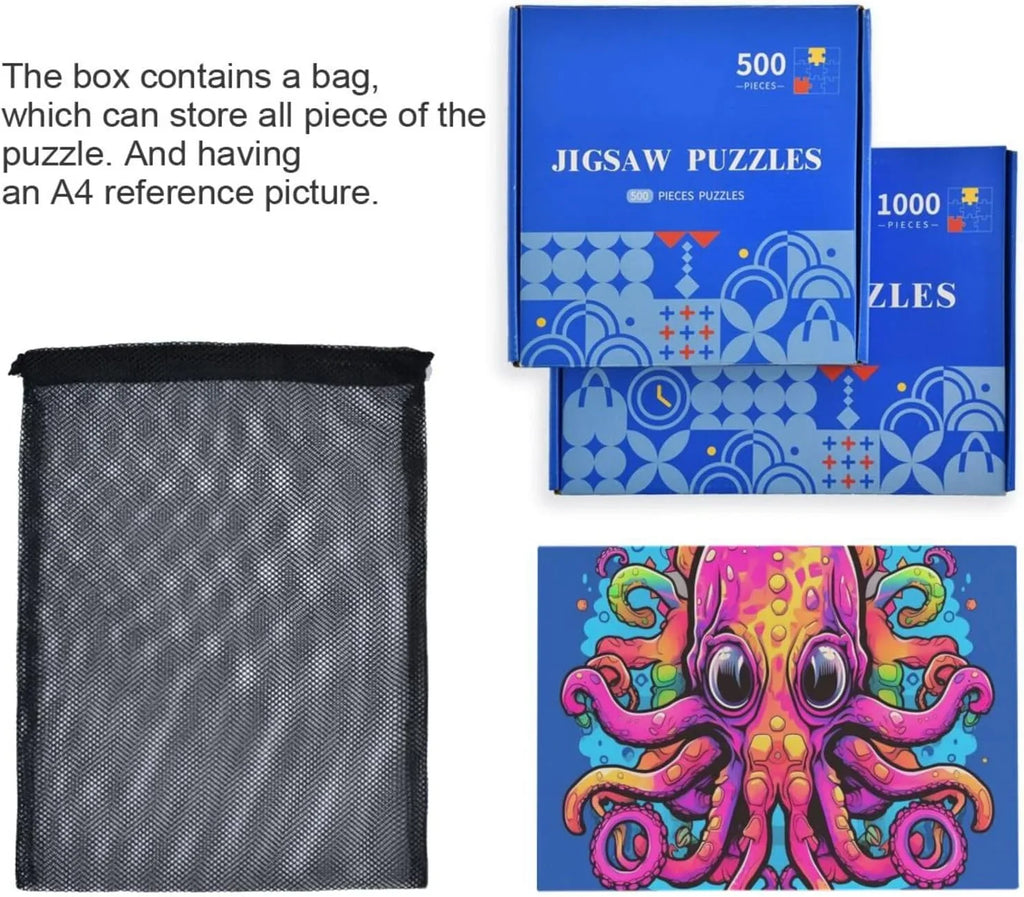 Big Eyes Octopus Jigsaw Puzzle 1000 Pieces, Zigsaw with Storage Bag and Reference Picture Easy to Solve