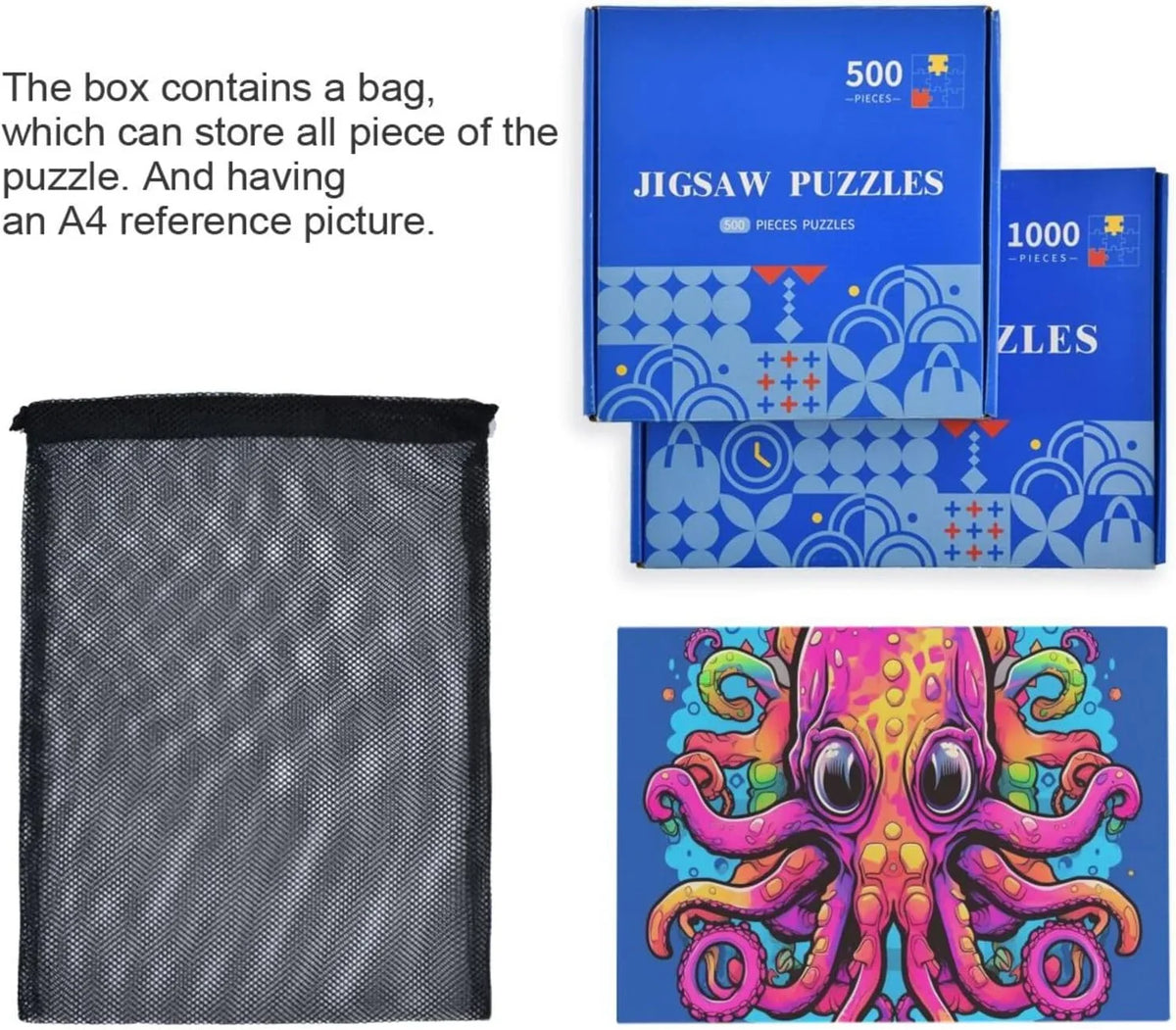 Big Eyes Octopus Jigsaw Puzzle 1000 Pieces, Zigsaw with Storage Bag and Reference Picture Easy to Solve