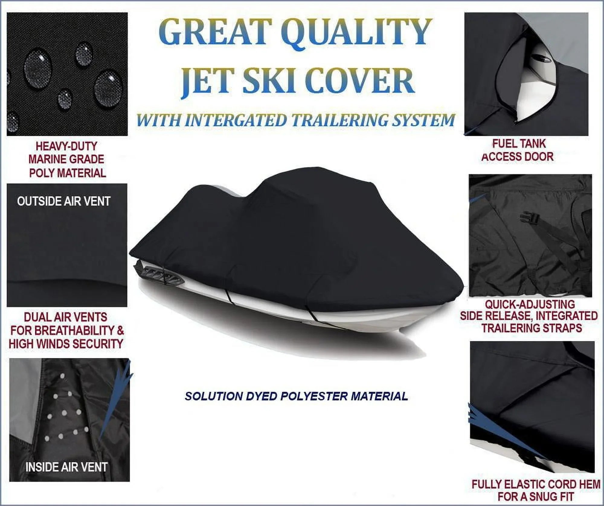 BLACK 600 DENIER JetSki Cover Compatible for Jet Ski PWC Watercraft Cover Polaris SL 700 DLX 1997 1-2 Seater