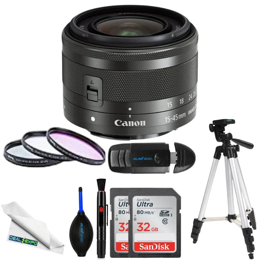 Canon EF-M 15-45mm f/3.5-6.3 IS STM Lens (Graphite) - DealExpo Advanced Bundle