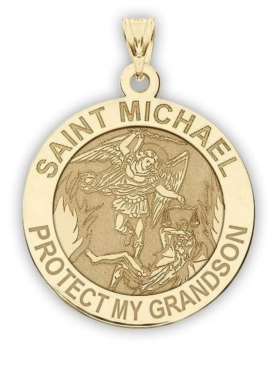 Picturesongold.Com Saint Michael - Protect My Grandson - Religious Medal Necklace Pendants 3/4 in 14K Yellow Gold