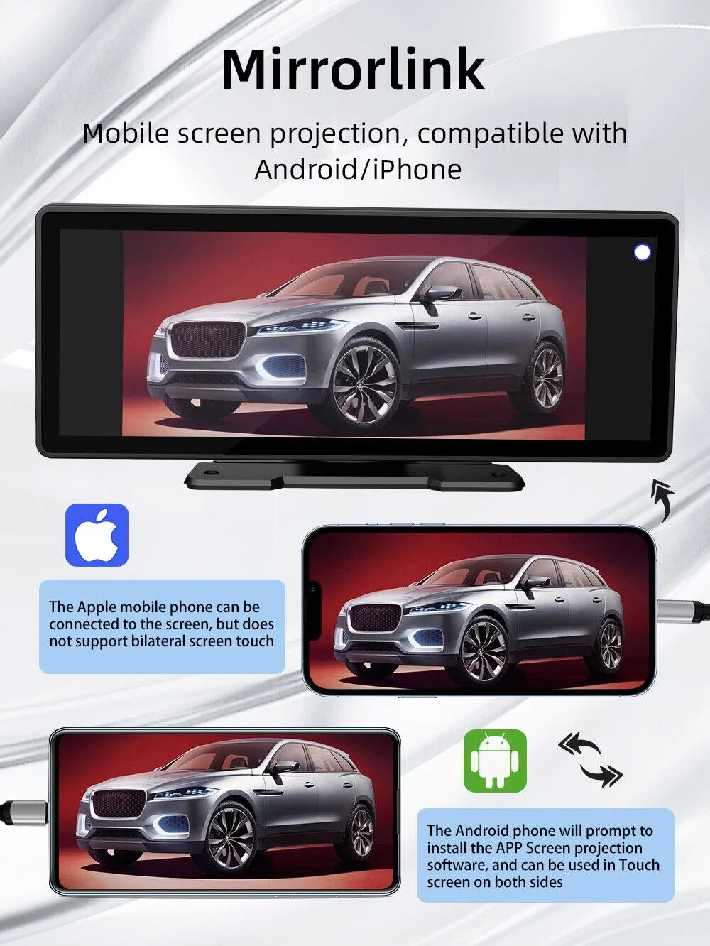 Portable Car Stereo Wireless Apple CarPlay & Android Auto, Car Radio 10.26" Touchscreen, Bluetooth5.0, Mirror Link, Maps Navigation, Voice Control,AUX Cable Vehicles